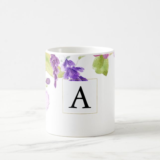 Pretty Purple Watercolor Floral Monogram Coffee Mug (Center)