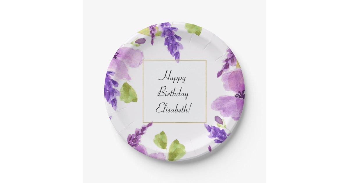 Pretty Purple Watercolor Floral Paper Plate 2188