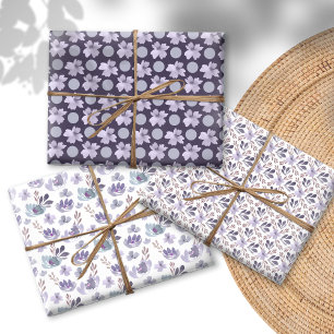 Pretty Purple Watercolor floral pattern Wrapping Paper Sheets
