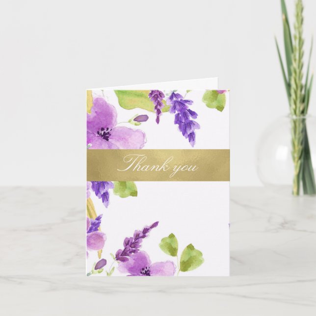 Pretty Purple Watercolor Floral Thank You (Front)