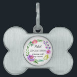 Pretty Purple Watercolor Floral Wreath Information Pet ID Tag<br><div class="desc">This beautiful,  stylish pet ID tag features a floral watercolor wreath in pinks,  purples,  greens,  yellow green,  and teal. Easy to customize with your pet's info!</div>