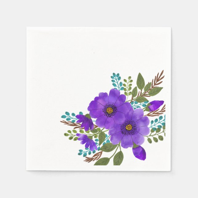 Pretty Purple Watercolor Flowers Napkins (Front)