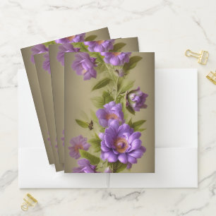 PRETTY PURPLE WATERCOLOR FLOWERS POCKET FOLDER