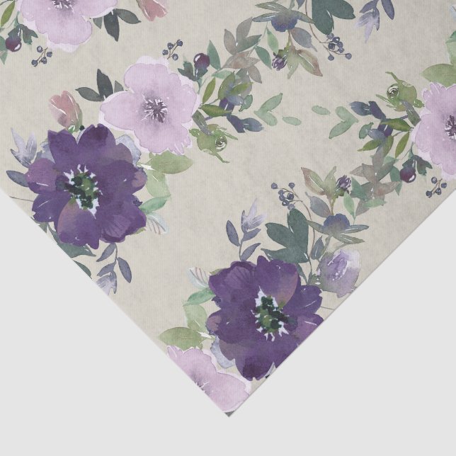 Pretty Purple Watercolor Flowers Tissue Paper (Detail)