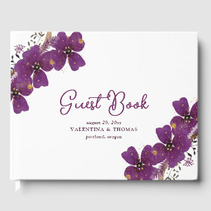 Pretty Purple Watercolor Flowers Wedding Guest Book