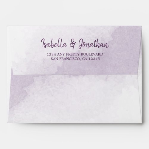 Pretty purple watercolor wedding envelope