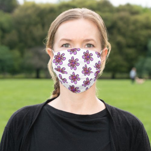 Pretty Purple Whimsical Flowers Adult Cloth Face Mask