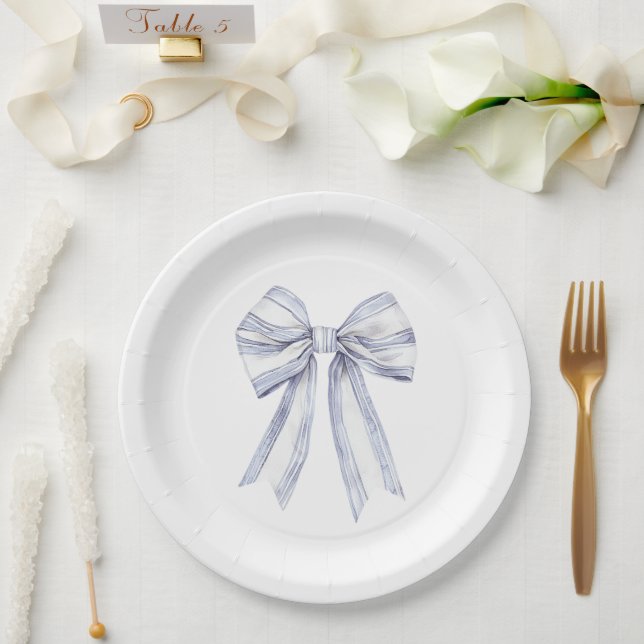 Pretty Purple White Bow Bridal Shower Paper Plates (Wedding)