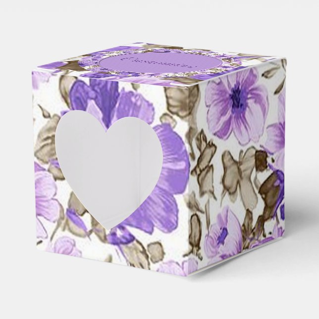 Pretty Purple & White Floral Cube Favor Box (Front Side)