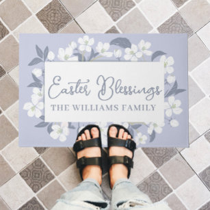 Pretty Purple White Floral Custom Easter Party Doormat