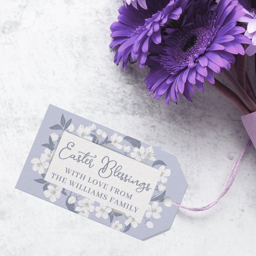Pretty Purple White Floral Easter Blessings Party Gift Tags