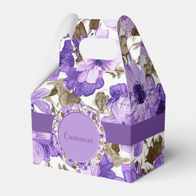 Pretty Purple & White Floral Gable Favor Box (Front Side)