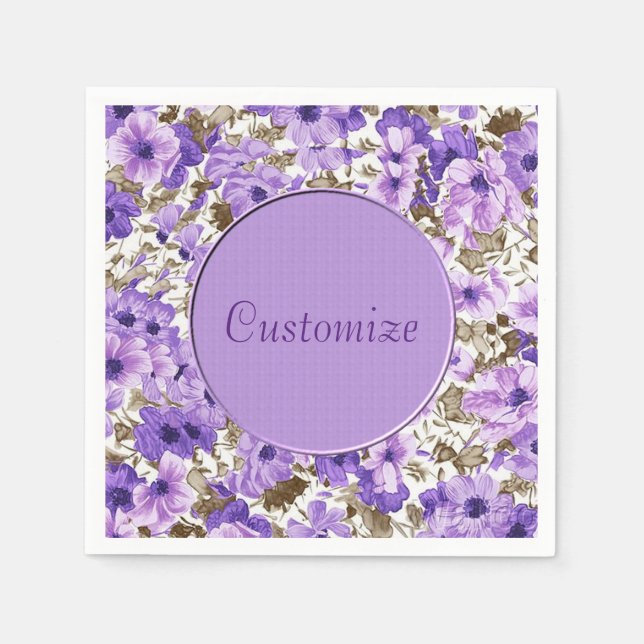 Pretty Purple & White Floral Napkins (Front)