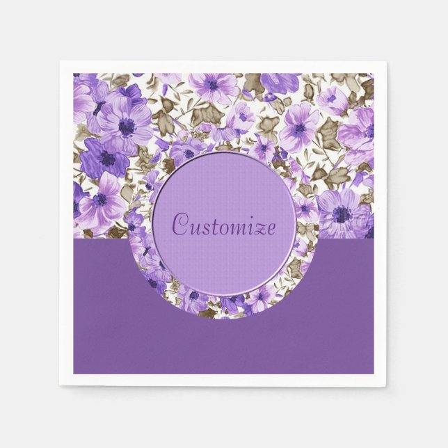 Pretty Purple & White Floral Napkins 3 (Front)