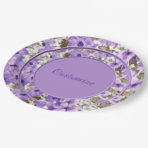 Pretty Purple & White Floral Paper Plates
