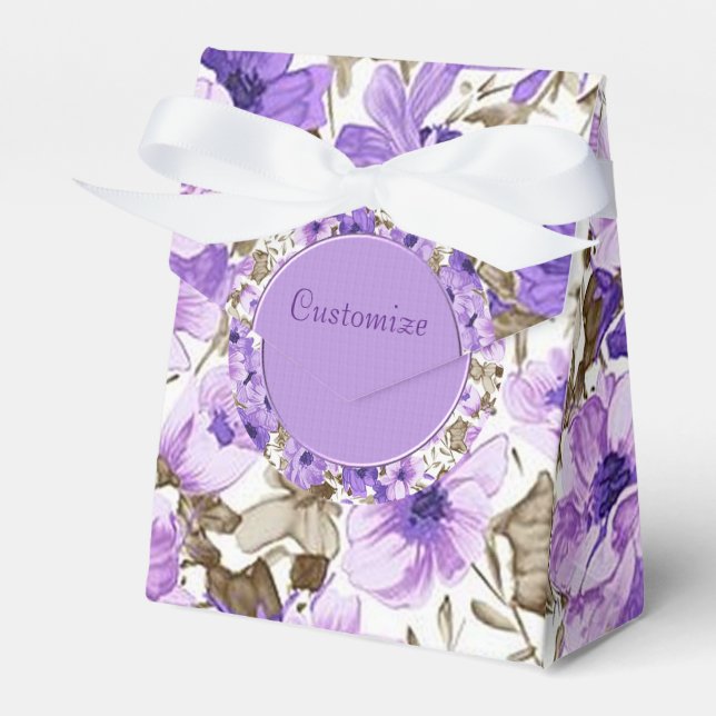 Pretty Purple & White Floral Tent Favor Box (Front Side)