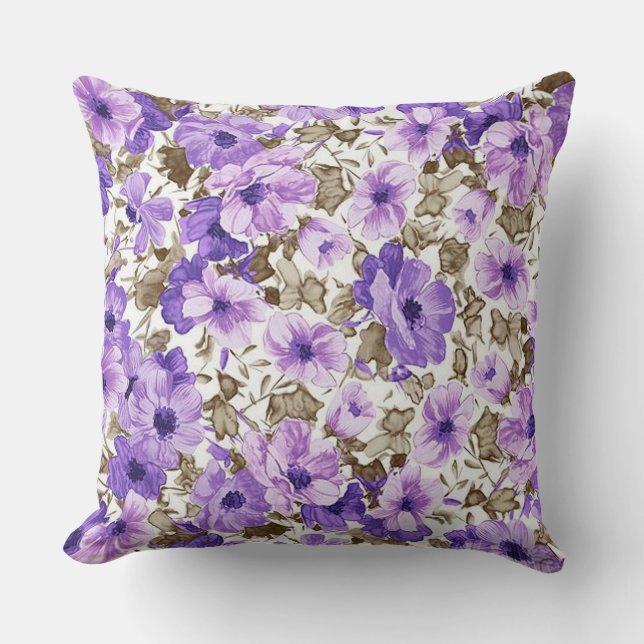 Pretty Purple & White Floral Throw Pillow (Front)