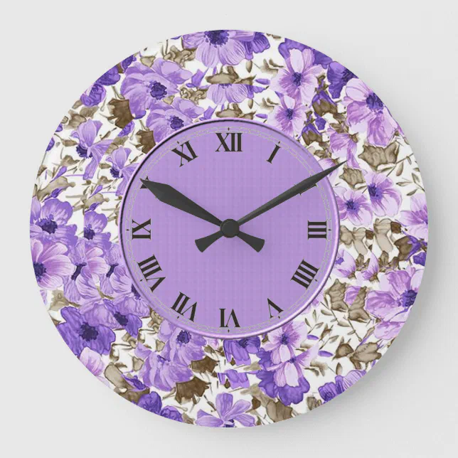 Pretty Purple & White Floral Wall Clock 