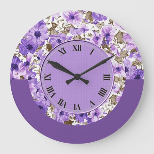 Pretty Purple  White Floral Wall Clock 2
