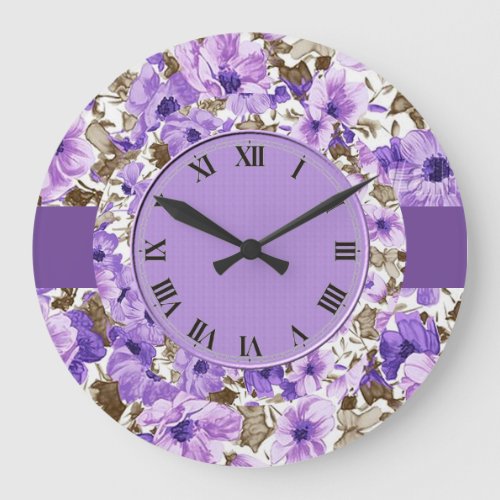 Pretty Purple  White Floral Wall Clock 3
