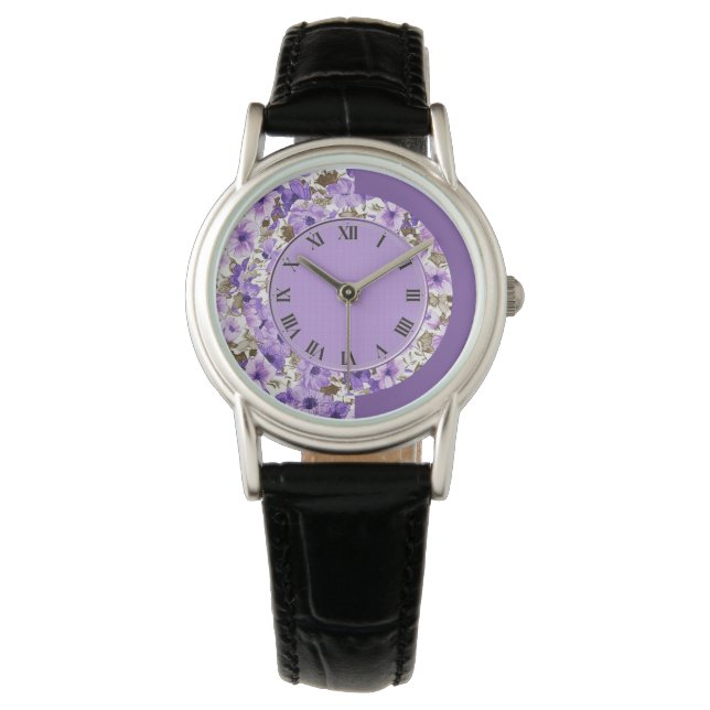 Pretty Purple & White Floral Wrist Watch 3 (Front)