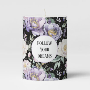 Pretty Purple White Flowers Dreams Pillar Candle