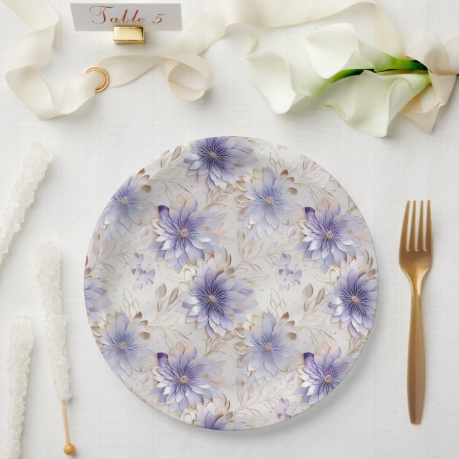 Pretty Purple White Flowers Paper Plates (Wedding)
