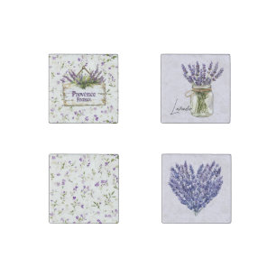 Pretty Purple White Flowers Stone Magnet
