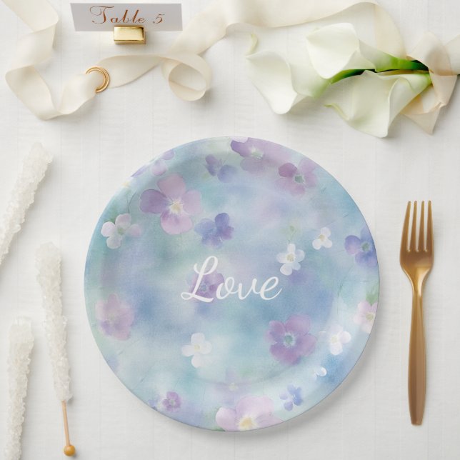 Pretty Purple White Flowers Wedding Paper Plates (Wedding)