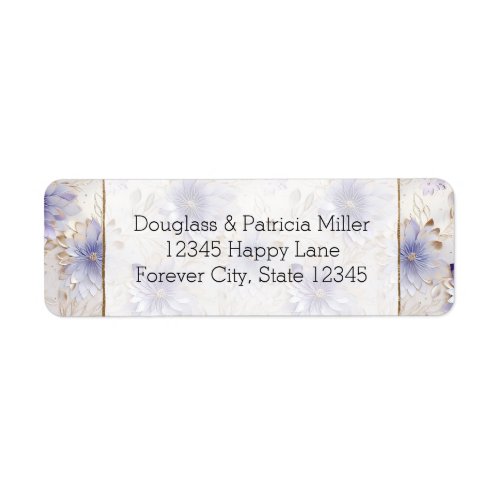 Pretty Purple White Gold Flowers Label