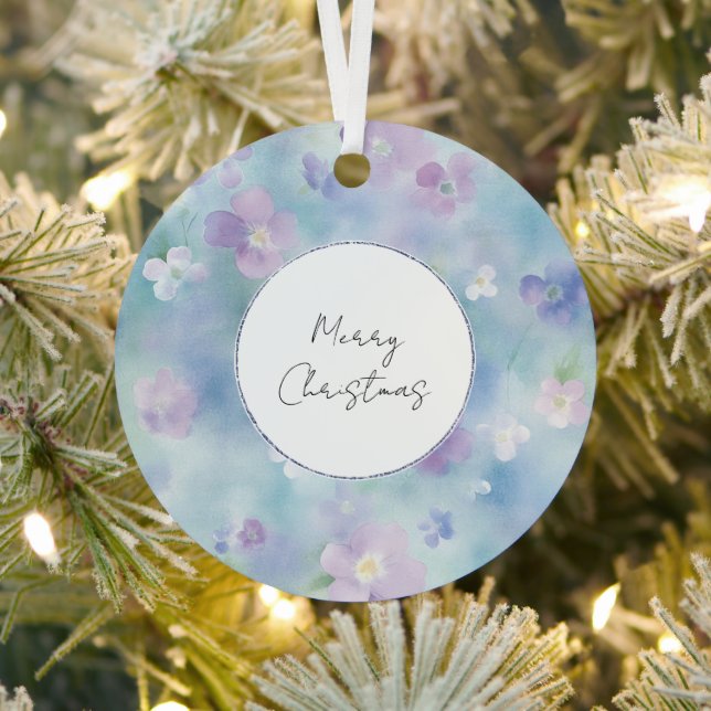 Pretty Purple White Lavender Floral Christmas Metal Ornament (Insitu)