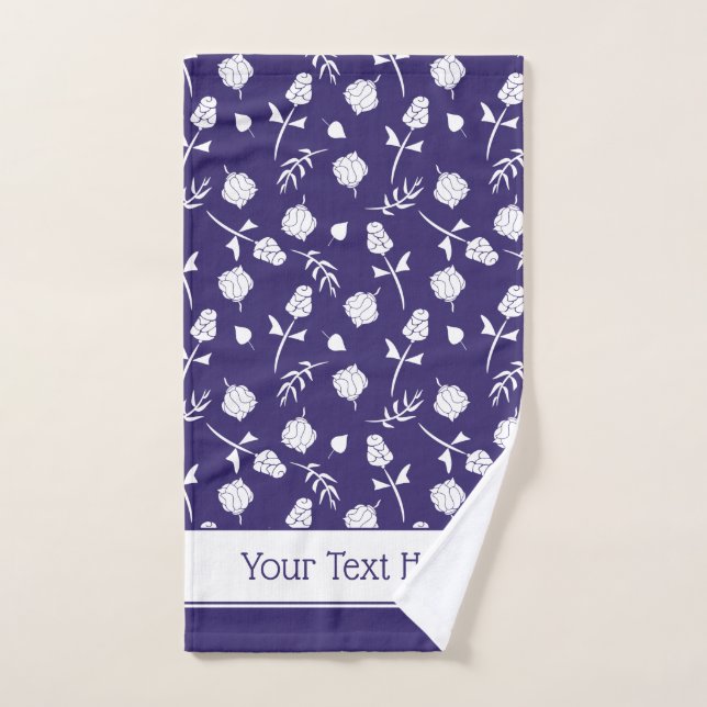 Pretty Purple White Roses Rosebud Floral Print Bath Towel Set (Hand Towel)