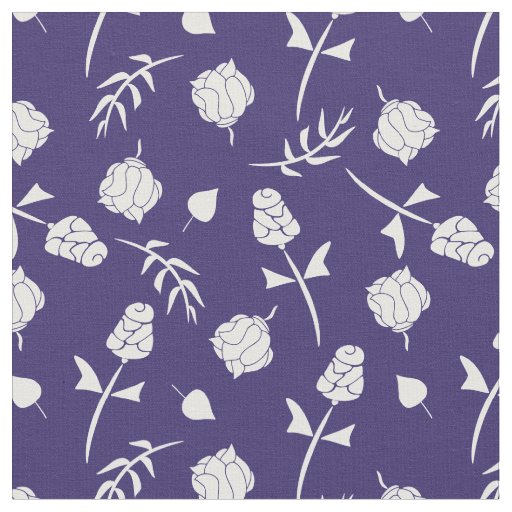 Pretty Purple White Roses Rosebud Floral Print Fabric