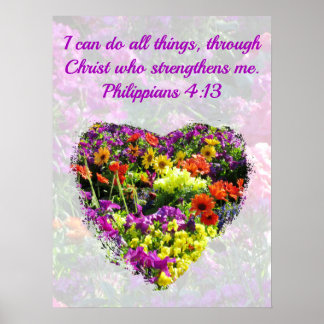 PRETTY PURPLE WILD FLOWER PHILIPPIANS 4:13 VERSE POSTER