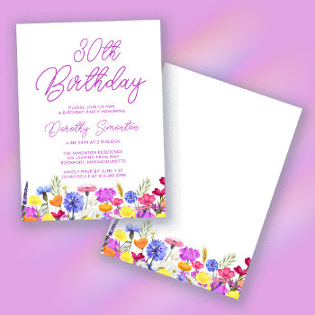 Pretty Purple Wildflower Adult 30th Birthday Invitation by Celebrais at Zazzle