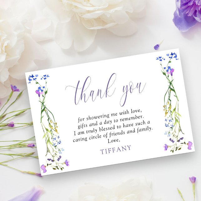 Pretty Purple Wildflower Delicate Floral Thank You Card (Thank you cards from my Purple Wildflower Bridal Shower collection)