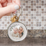 Pretty Purple Wildflower Mother's Day Photo  Keychain<br><div class="desc">Photo keychain with delicate wildflowers for Mother's day - or edit the text for any other occasion. The photo template is set up for you to add your picture, which is displayed in round shape. This elegant and gentle design has a floral photo frame with purple wild flowers and greenery....</div>