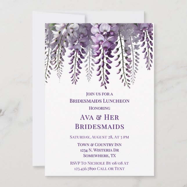 Pretty Purple Wisteria Bridesmaids Luncheon Invitation (Front)