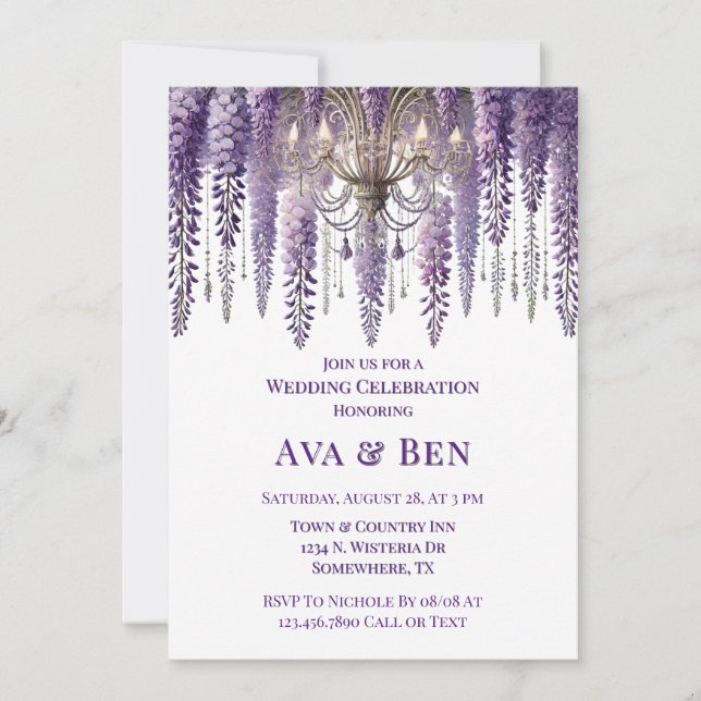 Pretty Purple Wisteria Chandelier Wedding  Invitation (Front)