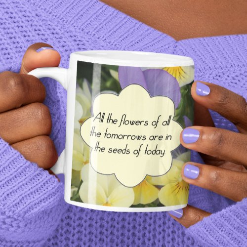 Pretty Purple Yellow Pansies Motivation Quotation Coffee Mug