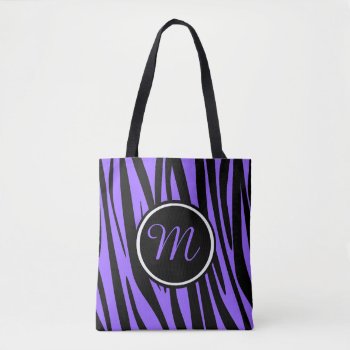 Pretty Purple Zebra Custom Monogram Tote Bag by PawsitiveDesigns at Zazzle