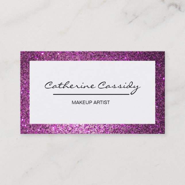 Pretty PurpleGlitter Sparkle Border, Makeup Artist Business Card (Front)