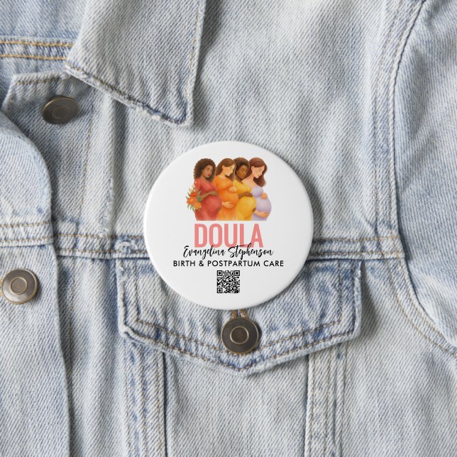 Pretty QR Code Professional Birth Postpartum Doula Button (In Situ)