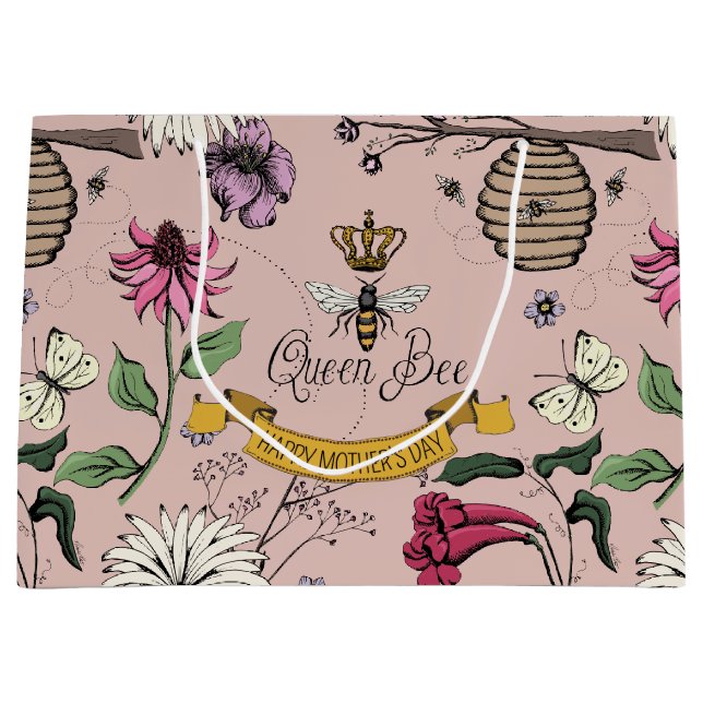Pretty Queen Bee Gold Crown Photo Large Gift Bag (Front)