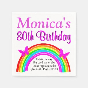 PRETTY RAINBOW 80TH BIRTHDAY PERSONALIZED NAPKINS