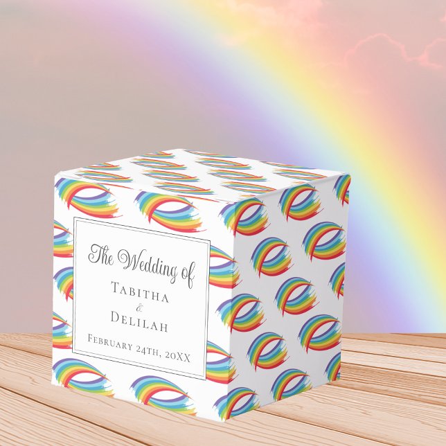 Pretty Rainbow Abstract Waves LGBT Wedding Square Favor Boxes (Creator Uploaded)