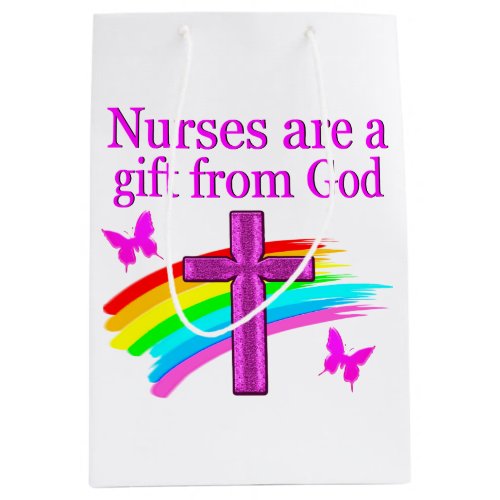 PRETTY RAINBOW AND CROSS NURSING DESIGN MEDIUM GIFT BAG