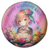 Pretty Rainbow Anime Girl Personalized Birthday Chocolate Covered Oreo (Front)