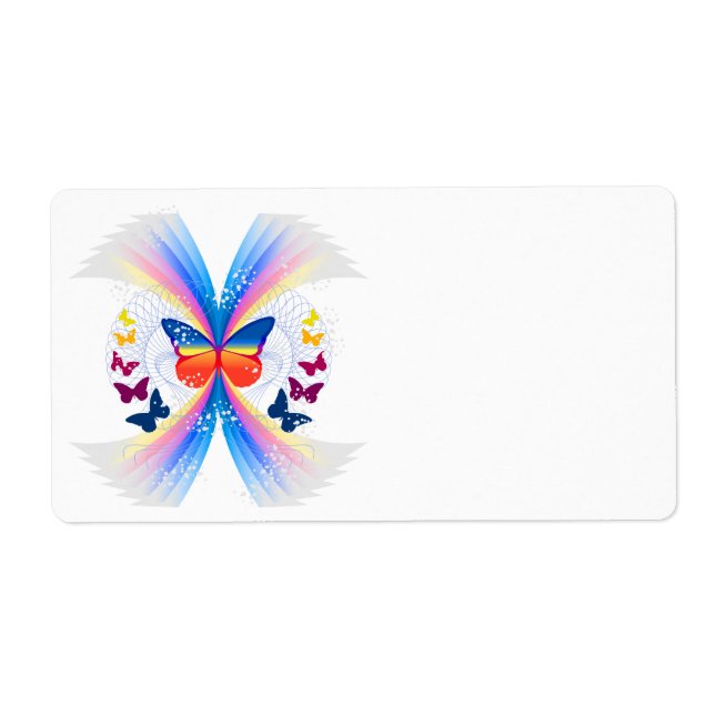 pretty rainbow butterflies swirl design label (Front)