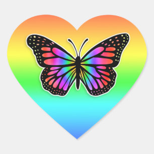 Pretty Rainbow Butterfly Heart Sticker